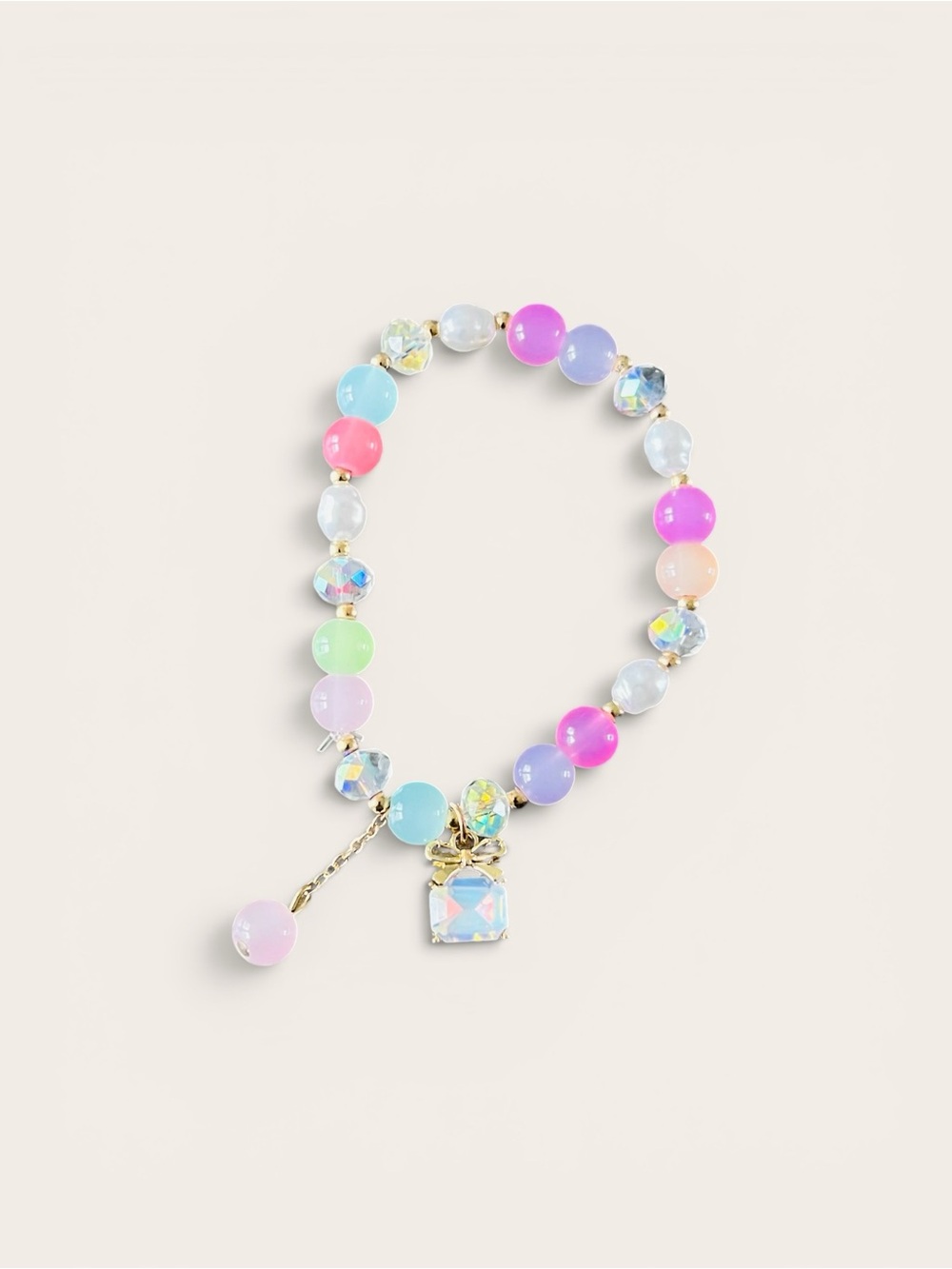 Glass Beaded Bracelet with Iridescent Charm - Popsicle/Watercolor Hues